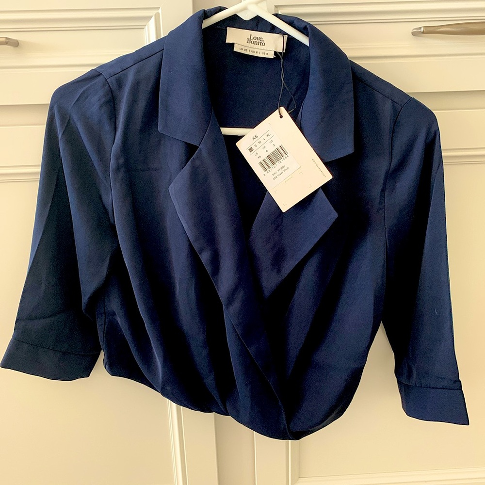 Love Bonito Cropped Blazer Navy Shirt Size XS